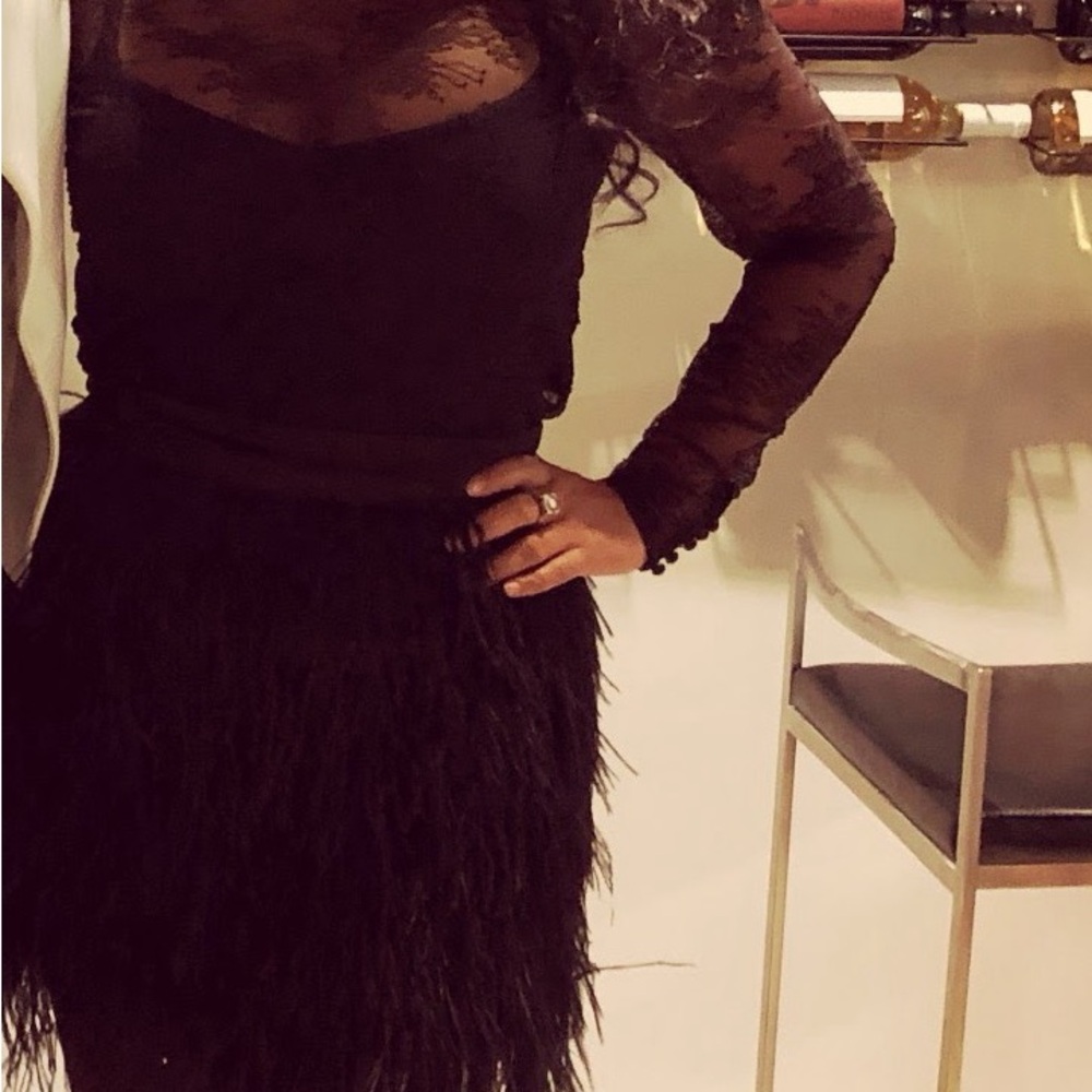 Elegant Black Lace top size M  and Feather skirt size 8